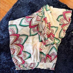 Vintage 2B Bebe White One-Shoulder Blouse with Pink & Green Print